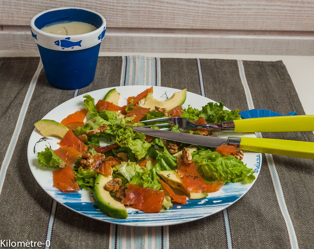 Image de recette de Salade de truite, avocat et noix, facile, rapide, healthy, légère, de Kilomètre-0