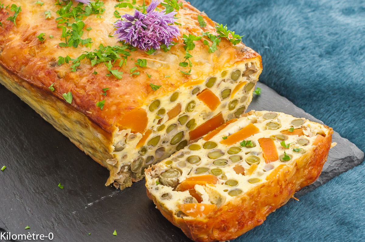 Photo de recette de terrine,  petits pois, carottes, légumes, printemps, été, facile, léger, helathy, végétarien, oeufs, Kilomètre-0, blog de cuisine réalisée à partir de produits de saison et issus de circuits courts